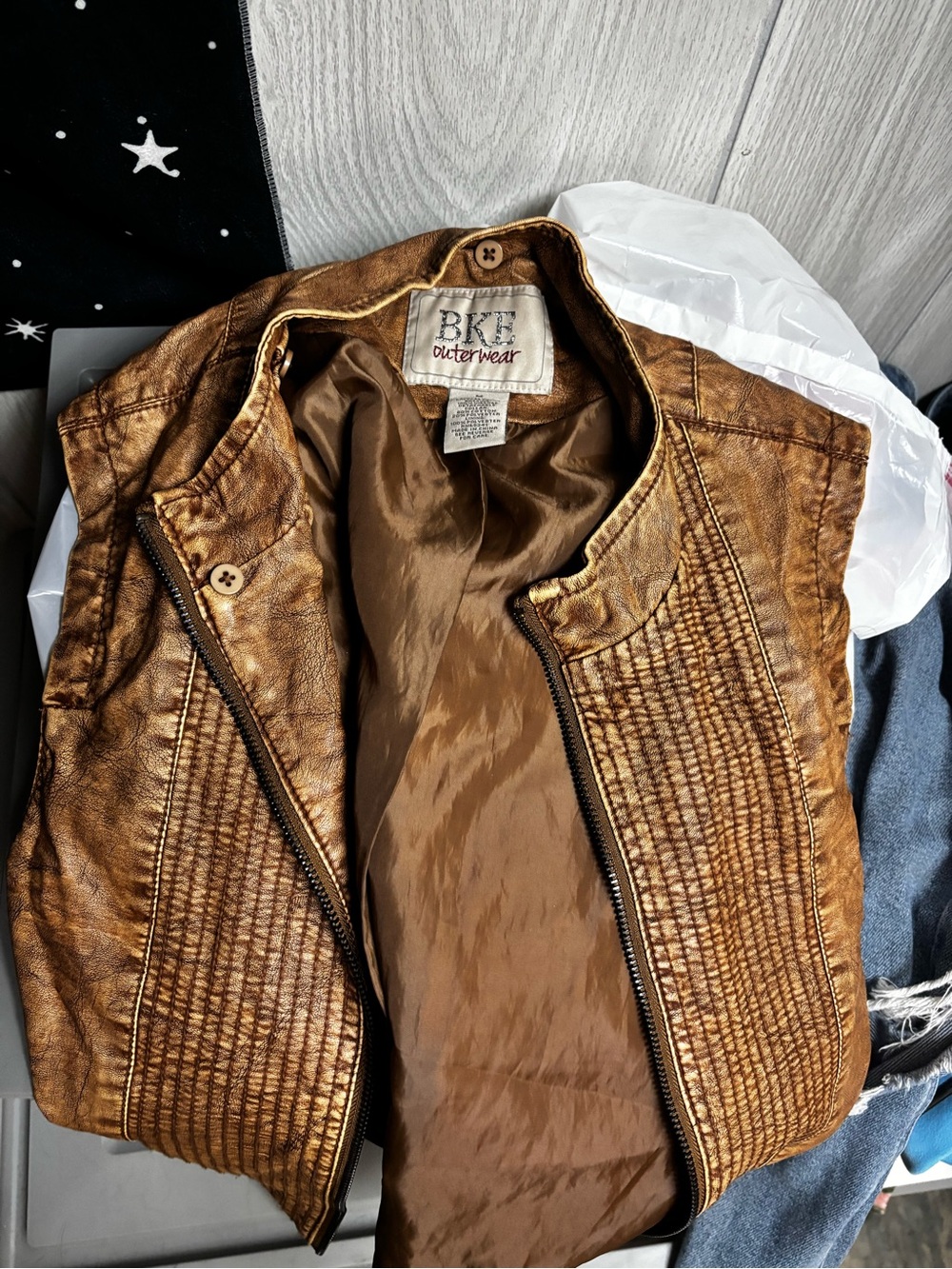 BKE Bronze Textured Faux-Leather Vest